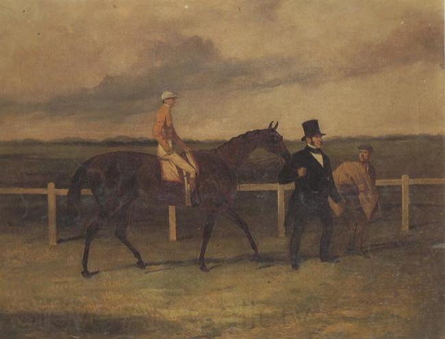 Harry Hall Mr J B Morris Leading his Racehorse 'Hungerford' with Jockey up and a Groom On a Racetrack France oil painting art